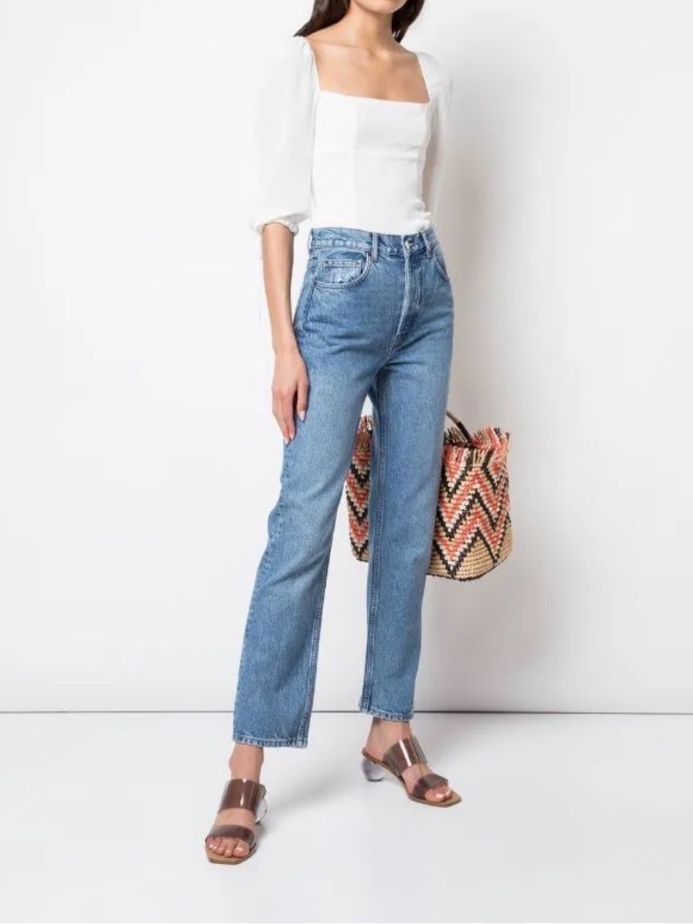 Reformation Straight-Leg High-Rise Jeans in Wash Laguna